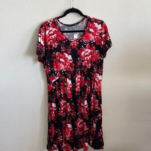 LAINAB Womens Summer Short Sleeve Scoop Neck Pleated Loose Swing Casual Dress L